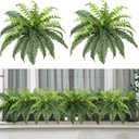 Luyue Fake Ferns Artificial Plants Sets of 2, 25" Artificial Boston Ferns for Outdoors Realistic Large Faux Fern Bush with 24 Fronds Hanging Plant for Front Porch Patio Outdoor/Indoor Home Decor