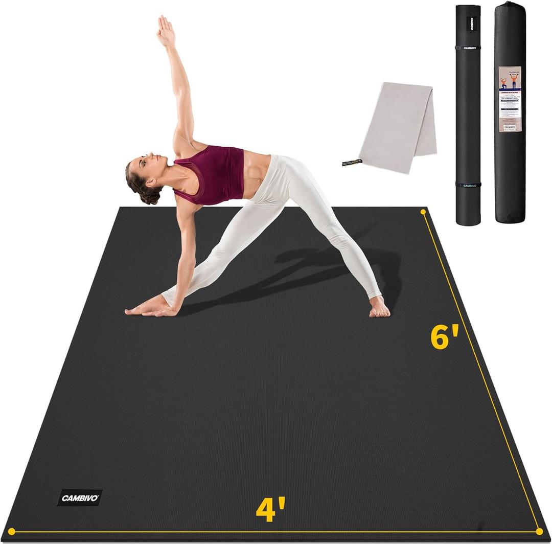 CAMBIVO Yoga Mat for Women and Men, Extra Long and Wide Exercise Mat(72"x48"/84"x30"), Large Non Slip Workout Mat for Yoga, Pilates, Fitness, Barefoot Workouts, Home Gym Studio (Black)
