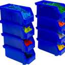 Plastic Containers for Organizing and Storage Bins for Closet, Kitchen, Office, Garage or Pantry Organization, Stackable Bins, Medium (11" x 5" x 5.5"), 8-Pack, Blue
