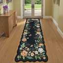 Hedlive Scalloped Washable Runner Rug, Ultra-Thin 2.6x8 Floral Runners for Hallways, Soft Bathroom Runner Rug Non Slip Carpet Runners for Kitchen Laundry Bedroom (2'6"x8', Black/Grey)