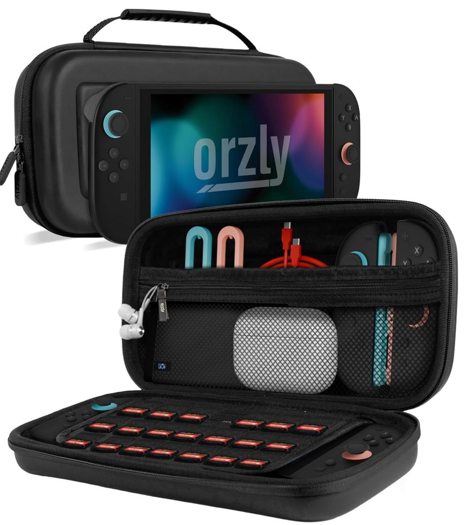 Orzly Case Compatible with Nintendo Switch 2 Protective Carry Case (2025 Model) with Screen Padding, Game Card microSD Pockets for Console and Accessories Screen Size 7.9" - Gift Boxed (Black)