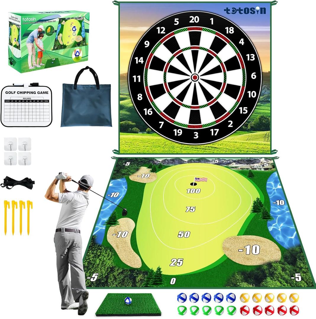 Golf Chipping Game with Hitting Mat, 70"x70" Double Sided Golf Practice Mat Kits with 20 Sticky Balls, Indoor Outdoor Golf Training Accessories for Adult Family Yard Game (No Club)