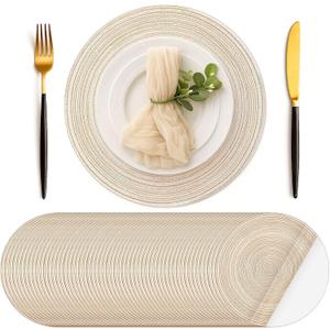 Geosar 100 Pcs Disposable Paper Placemats Cotton Woven Look 13'' Round Placemats Rustic Disposable Table Pads Bulk for Dining Table Decoration Birthday Wedding Bridal Baby Shower Party(Beige)