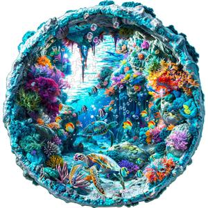 Jigfoxy Wooden Puzzle for Adults, 3D Visual Ocean Wooden Jigsaw Puzzles for Adult, Unique Animal Shape Wood Cut Puzzles, Christmas Thanksgiving Gifts for Friends Family (L-13.4 * 13.4in-300pcs)