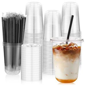 Amazon.com: tchrules 100 Set 16oz Plastic Cups with Lids and Straws, Disposable Clear Iced Coffee Cup with Lid, Round Bottom Plastic To Go Cups for Cold Drinks Slushie Smoothie Lemonade Party Picnic Shop Supplies : Health & Household