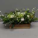 Spring Summer Centerpiece for Table, 18" L Lifelike Artificial Flowers in Rustic Whitewashed Rectangular Wood Box, Lush Spring Faux Floral Arrangement Farmhouse Mantel Shelf Kitchen Island Decor