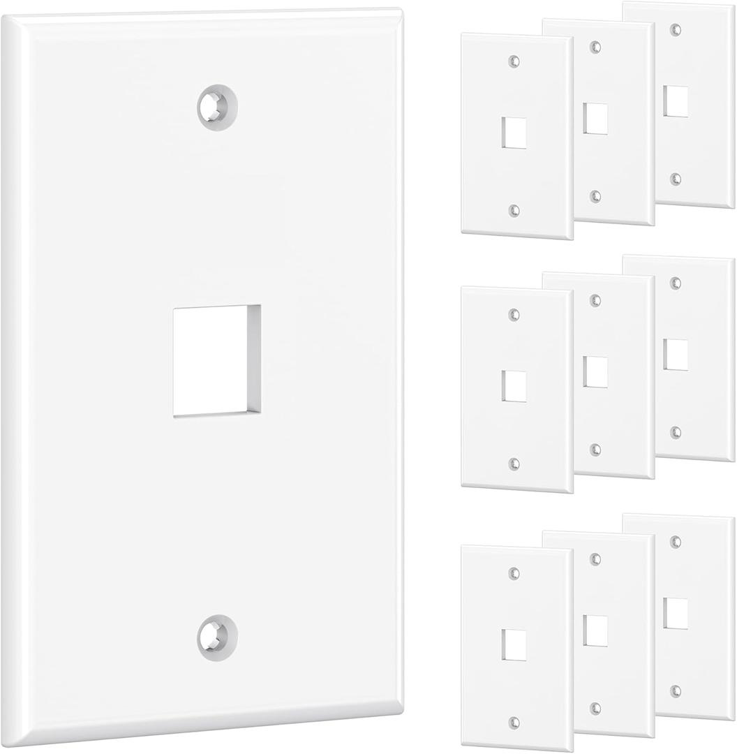 [UL Listed] Cable Matters 10-Pack Low Profile 1-Port Keystone Jack Wall Plate, RJ45 Wall Plate for Keystone Jacks in White