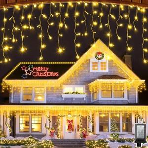 164FT 1620 LED Outdoor Christmas Lights - 360 Ice Drops, 12 Pro Modes with Timer Memory & Brightness, Waterproof Hanging Ice String Light for Holiday Wedding Garden Fence House Decor (Warm White)