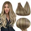 Full Shine Tape in Hair Extensions Human Hair Short 12Inch Blonde Adhesive Tape in Extensions Color 6 Fading to 6 Brown and 60 Platinum Blonde 30G 20Pcs Remy Seamless Tape in Balayage Hair Extensions 