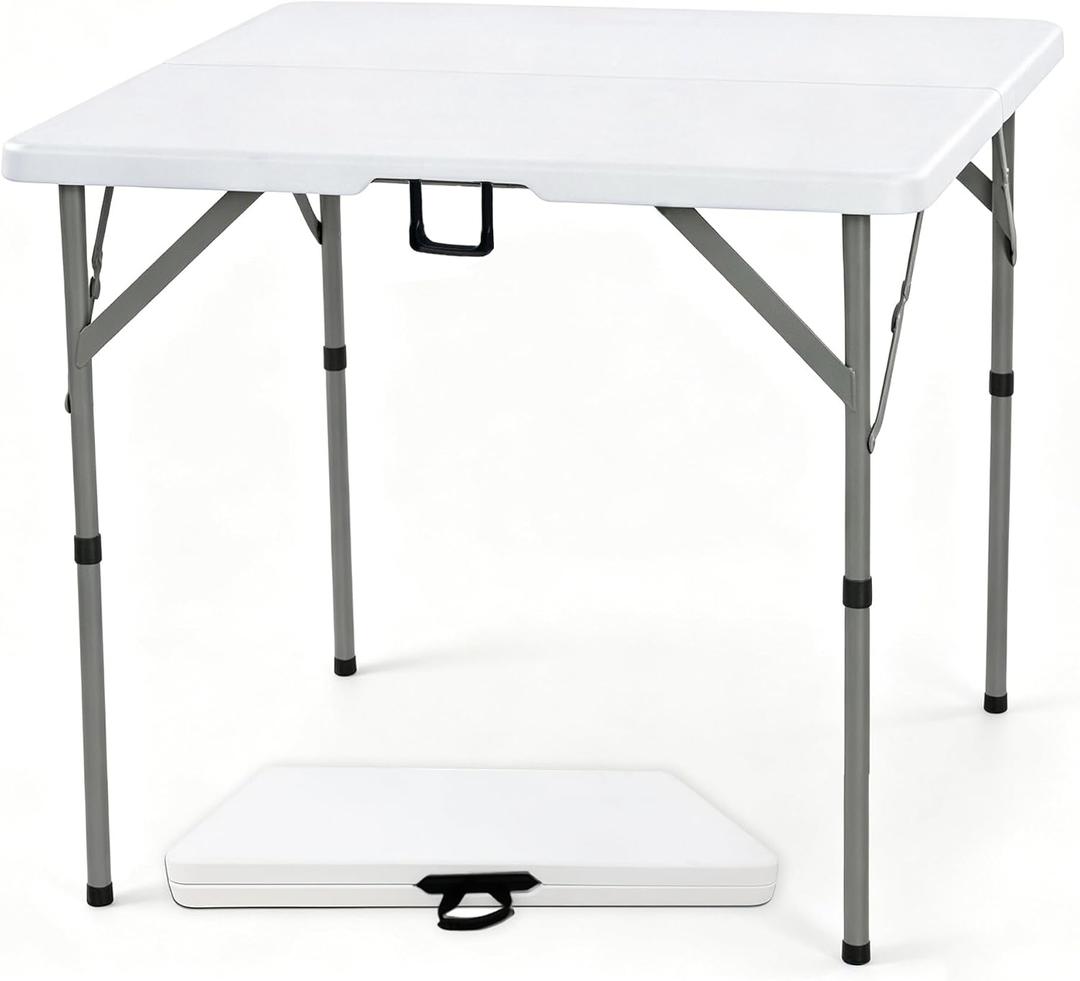 34" Square Folding Card Table, 3ft Foldable Portable Plastic Table, 34" x 34" x 15.7" or 29.1"