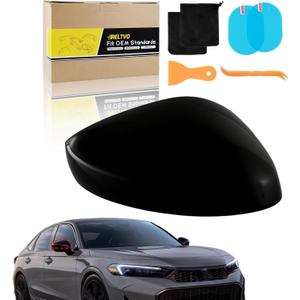 Passenger Side Mirror Cover for Honda Civic 11th Gen 2022 2023 2024 2025,Glossy Black Left Side Rearview Mirror Cap Trim,Non-Light Version.(Glossy Black,No Light,Right Side)