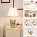 White 27" Flower and Bird Ceramics Table Lamp Chinoiserie Desk Lamp,Fabric Drum Shade,Gold Base, Tall Table Lamp Decor for Living Room Bedroom Bedside Office College Bookcase
