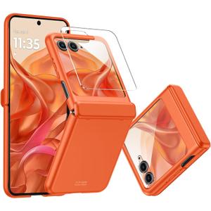 CENMASO for Motorola Razr 2025 Case/Razr 2024 Case with Hinge Protection & Built-in Screen Protector, Slim Full-Body Rugged Anti-Scratch Shockproof Protection Phone Case for Moto Razr 2025/2024-Orange