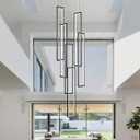 Flashing God Modern Chandelier,Black Chandeliers with 6 Ring Led Foyer Chandelier,Larger High Ceiling Chandeliers for Living Room,Rectangle Chandelier for Entryway Staircase LED Dimming 2700k-6001k
