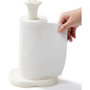 Li & Zhao Standing Paper Towel Holder Countertop - Silicone Papertowel Holder for Kitchen Paper Towel Stand with Weighted Base Suction Cups Paper Towel Roll Holder Paper Towels Holder(White)