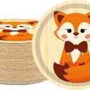 50 Pcs Fox Face Paper Dessert Plates Fox Theme 7" Plates Jungle Animal Party Decorations