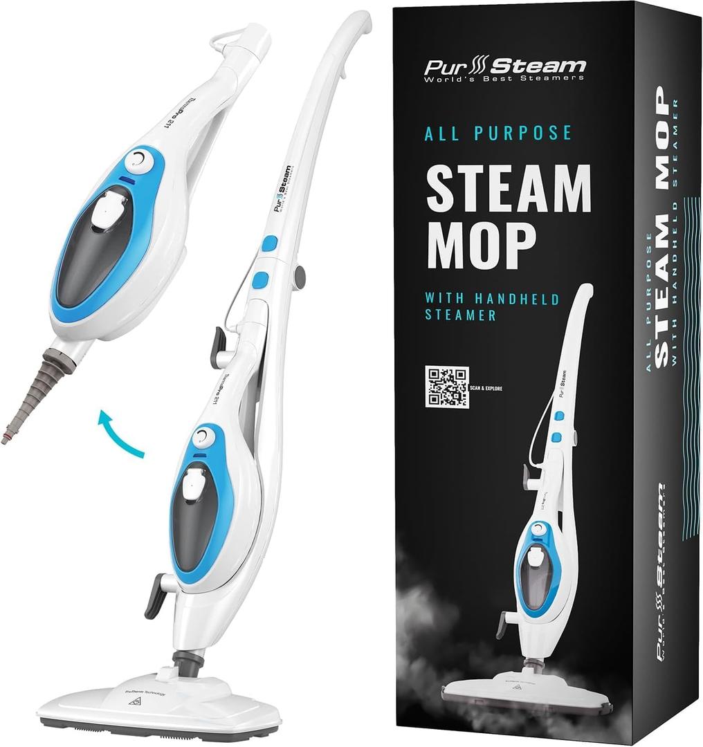 PurSteam 10-in-1 Steam Mop Multipurpose Floor Cleaner for Hardwood, Tile, Laminate & Carpet | Electric Mop with Detachable Handheld Steamer
