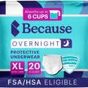 Because Overnight Absorbency Pull Ups - Adult Disposable Incontinence Underwear, Extra Absorbent Nighttime Briefs for Men and Women, White, XLarge, 20 Count