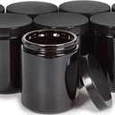 Vivaplex, Amber, 8 ounce, Round Glass Jars, with Black Lids - 8 pack