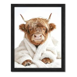 ZXDZSM Highland Cow Funny Bathroom Decor Wall Art, Funny Signs Animal Canvas Wall Art, Bathroom Highland Cow Art Prints,(12x16inch,FRAMED)
