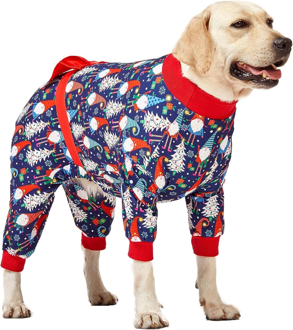 LovinPet Dog Christmas Pajamas Large - Long Sleeve Shirts for Big Dogs Holiday Costume, Lightweight Pullover, A Gnome to Fa La in Navy, Large Dog Pjs, Pitbull Clothes, Pjs for Dogs, XMAS Outfit Xlarge