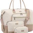 Weekender Bags for Women, Travel Duffle Bag Carry On Overnight Bag with Cosmetics Bag and Crossbody Purse for Gym Hospital, Gifts for Women, Beige Camel