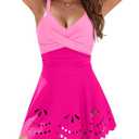 Blooming Jelly Womens One Piece Swimsuit Tummy Control with Cutout Skirt Bathing Suit Modest Twist Front Swim Dress, XL