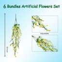 Artificial Hanging Flowers Outdoor UV Resistant Fake Plastic Plants Indoor Outside Garden Porch Window Box Home Wedding Farmhouse Festive Shrub Decor (White, 6 Bundles)