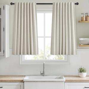 Blackout Curtains 45 Inch Long for Living Room Bedroom, Linen Drapes Room Darkening Thermal Insulated Noise Reducing Black Out Curtain with Back Tab 2 Panels Set 50" W