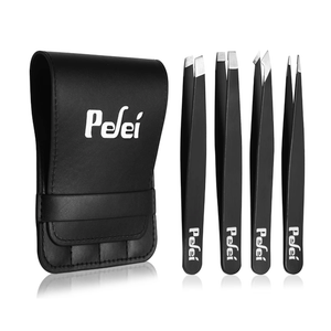 Pefei Tweezers Set - Professional Stainless Steel Tweezers for Eyebrows(Black)