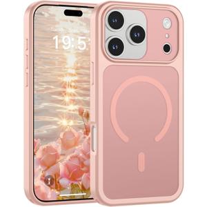 SUPFINE Magnetic for iPhone 17 Pro Case (Compatible with MagSafe)(Military Grade Drop Protection)(Camera Protection) Translucent Matte Shockproof Phone Cover,Pink