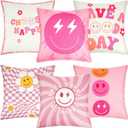 Peryiter 6 Pcs Decorative Preppy Throw Pillows Cushion Covers Cute Aesthetic Pillow Covers Smile Face Room Decor Preppy Stuff Throw Case for Bedroom Home, 18 x 18 Inch