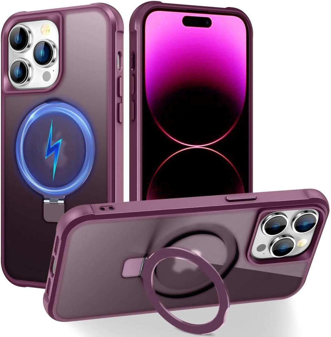 Hocase for iPhone 14 Pro Case 6.1", with Magnetic Ring Stand [Compatible with MagSafe] [Military Grade Protection] Slim Shockproof Translucent Protective Phone Case - Wine Red