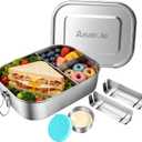 Anatole 304 Stainless Steel Bento Box 49oz 1450ml Leak-Proof Lunch Box 3 Compartments with 2 Removable Dividers 1 Sauce Container BPA Free Dishwasher Safe Food Container for Adults Work Travel