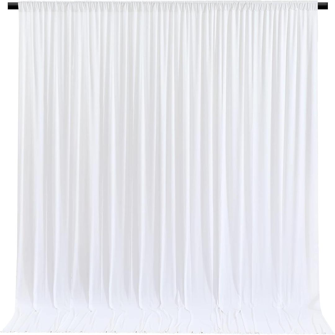 White Backdrop Curtains 4 Panels, 10 Feet Wrinkle-Free Polyester Photography Backdrop Drapes for Wedding Baby Shower Party Background Backdrop Stand- 16 X10FT (White)