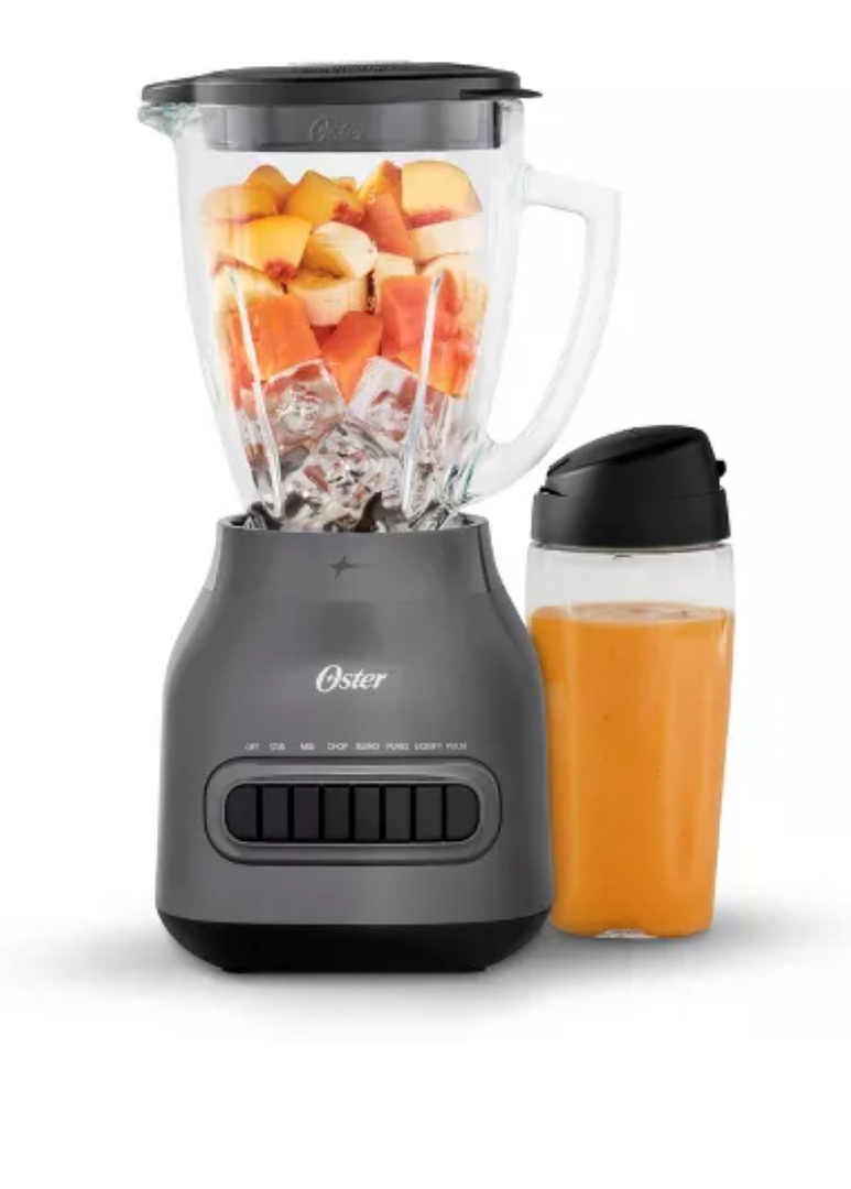 Oster Easy-to-Clean Blender with Dishwasher-Safe Glass Jar with a 20 oz. Blend-n-Go Cup: 700W, 8 Speeds, Smoothie Blender