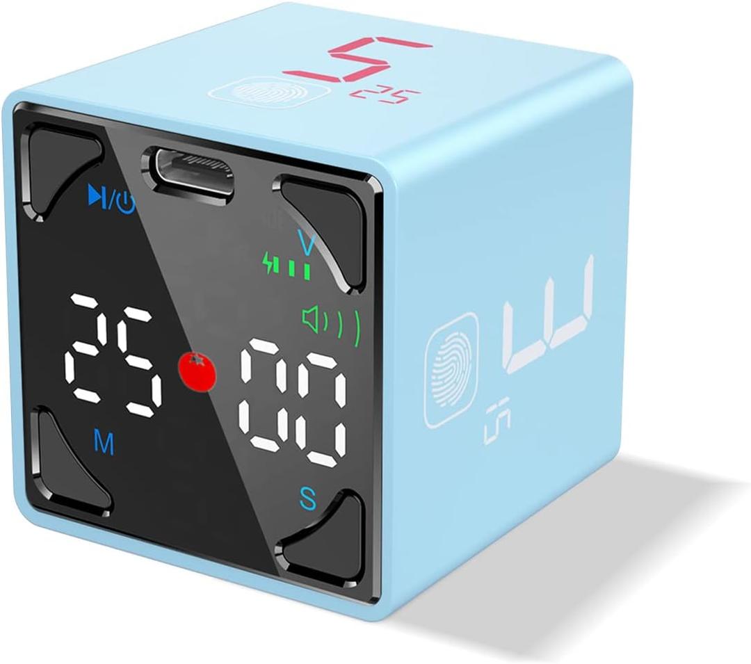 Pomodoro Timer Cube, Digital Productivity Timer, Pause & Resume, Silent, Vibrate & Adjustable Sound Alert, for ADHD, Task, Work, Study,1/3/5/10/15/25/45/60min & Custom Countdown, Blue