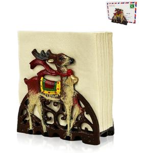 Linton Arts Cast Iron Napkin Holder for Table, Decorative Cocktail Napkin Holder with Deer Design, Heavy Duty Kitchen Napkin Holder for Paper Napkins, Kitchen Island & Dining Table Decor
