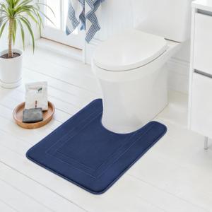 Cupic Cupid Super Soft Memory Foam Bath Mat, Navy Blue Bathroom Toilet Rugs U Shaped, Non Slip Bath Mats for Bathroom Floor, Machine Washable Rugs for Toilet, Quick Dry Bath Carpet, U-Shaped 24" x 20"
