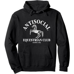 Equestrian Antisocial Club Skeleton Horse Pullover Hoodie (Small, Black)