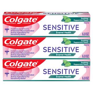 3 x Colgate Sensitive Enamel Health Toothpaste for Sensitive Teeth, 3 Pack, Toothpaste with Fluoride and 5% Potassium Nitrate, Helps Prevent Bad Breath, Soothing Peppermint Flavor, 6 oz, 3 Pack