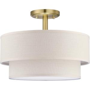 2-Tier 12" Adjustable LED 18W 3000K/4000K/5000K Semi Flush Mount Close to Ceiling Light Fixture Cream Fabric Shade Gold Finish for Bedroom,Living Room,Dining Room Hallway