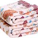 Boho Throw Blanket - 100% Cotton Ultra Soft Muslin Blanket, 60"x80" Lightweight Floral Butterfly Framhouse Bedding Spring Blanket for Bed, All Season Beige Bohemian Bedroom Home Decor Quilt