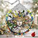 3 x Medusa Christmas Ornaments, 3" Stained Glass Christmas Decor, Christmas Tree Ornaments, Gifts for Women, Unique Gift Idea, Perfect for Holiday Party, Tree, Window, Home Decor