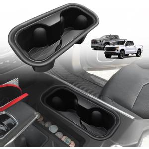 Muslogy Center Console Cup Holder Inserts Compatible with 2022-2024 2025 Chevy Silverado & GMC Sierra Accessories Middle Console Drink Holder TPE Organizer Non-Slip Drink Stopper(Bucket Seat Only)