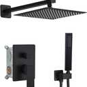 Shower Faucet Set Complete, Wall Mount Shower System for Bathroom 12 Inch High-Pressure Rainfall Shower with Handheld, Rough-in Valve Body and Trim Kit, Matte Black