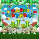 Red Green Theme Happy Birthday Photography Backdrop, 5x3ft Video Game Background Photo Booth Banner Props for Kids Girls Boys Birthday Baby Shower Holiday Party Decorations Supplies