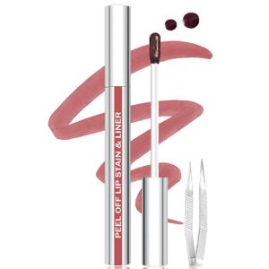 Lip Stain Peel Off Lip Liner Stain with Tweezer, Long Lasting Matte Lip Tint Tattoo, Highly Pigmented Color Lip Makeup, Waterproof Lipstick, Transfer-proof Lipstain for Women, Nude Pink