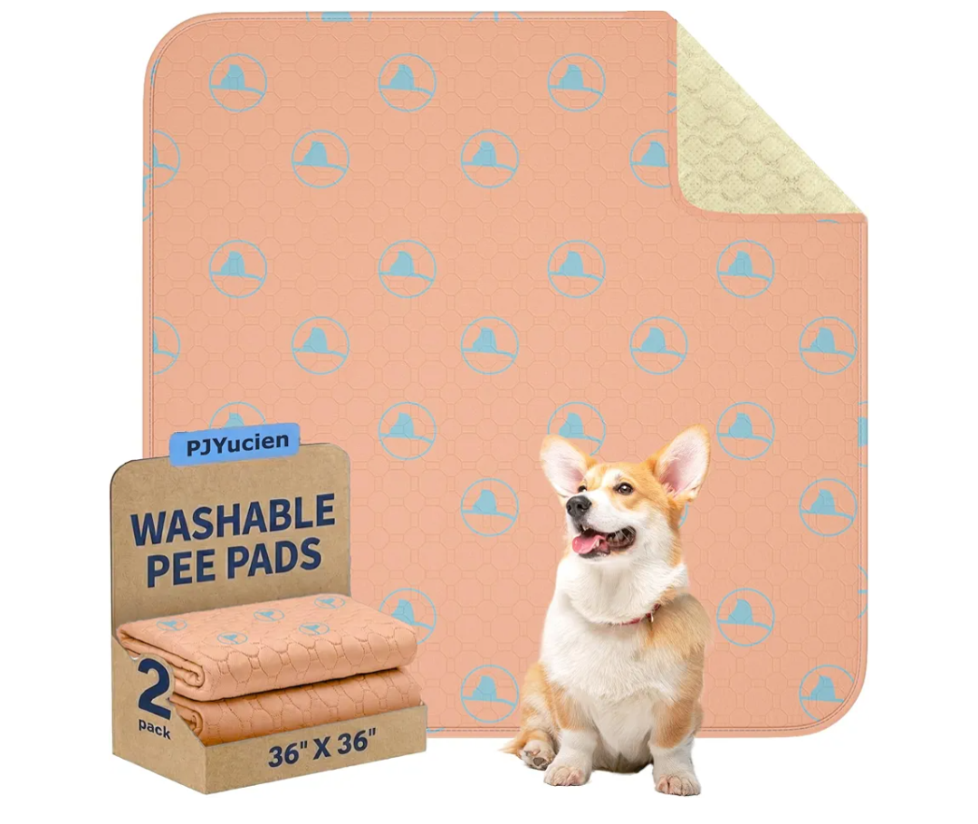 PJYuCien Washable Pee Pads for Dogs 4 Pack, 36" x 36" Non-Slip and Leak-Proof Pee Mat, Puppy Training Pads for Whelping, Playpen, Crate, Bed (Orange)