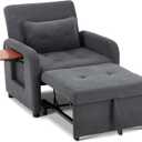COLAMY Convertible Sleeper Chair-Fabric Futon Sofa Bed, Single Sleeper Sofa, Small Couch Bed with USB Port, Foldable Table, Pillow, Adjustable Backrest for Dorm/Bedroom/College Darkgrey (Dgy)